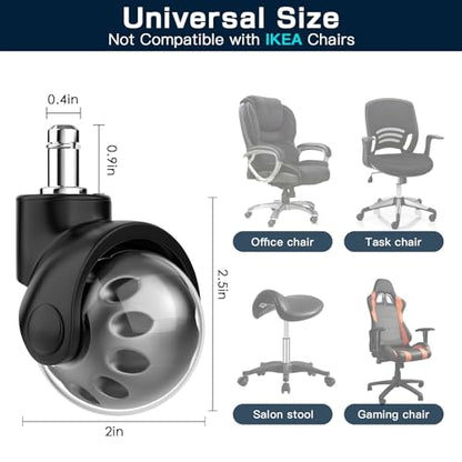 Omyoffice Office Chair Ball Casters 2", 2000LBS Set of 5, Smooth Rolling | Quiet Chair Casters for Hardwood & Carpet, Universal Fit 7/16"x7/8" Stem 11mm, Easy Install, Grey - style: Premium Gray