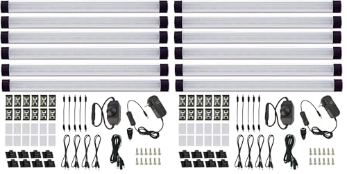 AIBOO LED Under Counter Light Rigid Bar Kit, Plug in Corded 12V LED Under Cabinet Lighting Dimmable with Switch for Counter Shelf Showcase Display Lighting (6 Panels,Daylight White) (Pack of 2) - color: 6000K Daylight White, size: 6-Bar-Kit (Pack of 2)