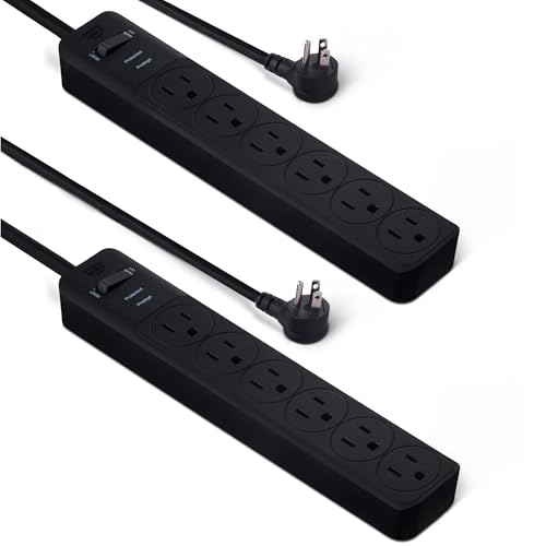 Amazon Basics Rectangle 6-Outlet Surge Protector Power Strip with Circuit Breaker, 600 Joule, 2ft Cord, Black, 2-Pack - color: Black, size: 2 Pack, style: 600 Joule