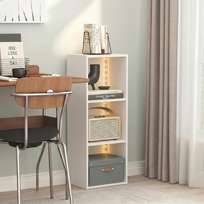 Furinno LUDER Book Shelf with LED Lights, 3-Cube Bookshelf, Bookcase, 9.3 x 12 x 31.5, for Home Office, Living Room, Study Room, White - color: White, size: 3-Cube LED