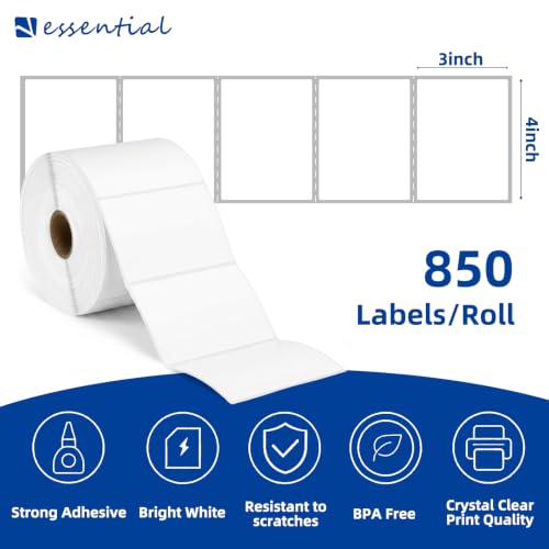 ESSENTIAL 4" x 3" Direct Thermal Labels, 1" Core (850 Labels, 1Roll) - size: 4"x3"