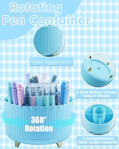 Blue Desk Accessories, 20Pc Office Supplies and 360°Pen Holder Desk Organizers, with Tape Dispenser, Stapler, Staple Remover, Ect, Let the Color Blue Fill Your Desktop - color: Blue