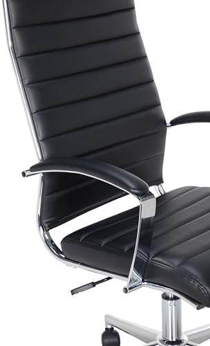 Amazon Basics High-Back Swivel Office Chair with Lumbar Support, Ergonomic Ribbed Faux Leather, Adjustable Height, 45.25" x 24.75" x 23.25", Black - color: Black
