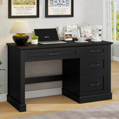 Vabches Farmhouse 47" Executive Desk with Charging Station, Pure Black. | Computer Desk with Drawers, Workstation Computer Desk with File Drawer for Home Office,Study. - color: Pure Black