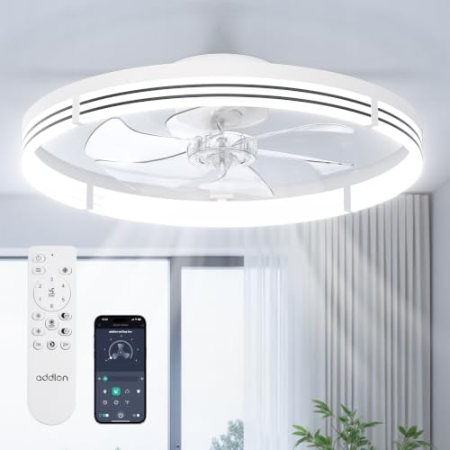 addlon 24" Low Profile Fandelier Ceiling Fans with Lights and Remote, White - color: White – Striped