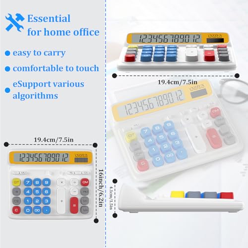 Desktop Calculator with Extra Large 5-Inch LCD Display, 12-Digit Two Way Power Solar & Battery Office Calculator with Big Buttons for Business, Accounting & Home Use(Blue) - color: Blue
