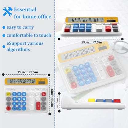 Desktop Calculator with Extra Large 5-Inch LCD Display, 12-Digit Two Way Power Solar & Battery Office Calculator with Big Buttons for Business, Accounting & Home Use(Blue) - color: Blue