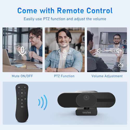 saylas 4K Webcam with Microphone and Speaker, 120° FOV Wide Angle Web cam with Remote, Noise-Cancelling Mics, Auto Focus, Privacy Cover, Plug & Play Web Camera for Computer, USB Webcam for Pc, Laptop - color: 4K/120° FOV