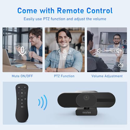 saylas 4K Webcam with Microphone and Speaker, 120° FOV Wide Angle Web cam with Remote, Noise-Cancelling Mics, Auto Focus, Privacy Cover, Plug & Play Web Camera for Computer, USB Webcam for Pc, Laptop - color: 4K/120° FOV