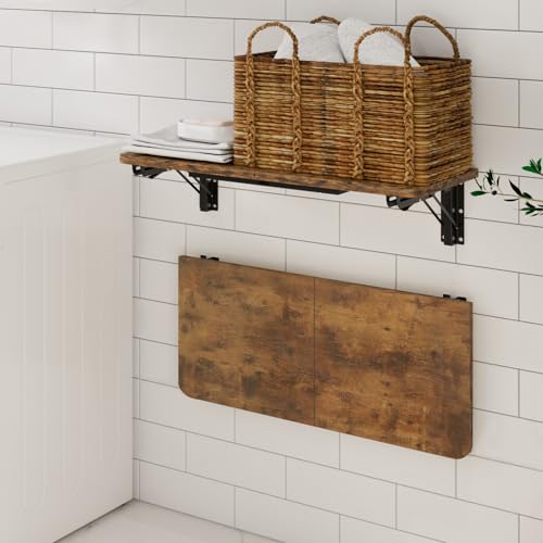 TEAMIX Wall Mounted Folding Table, Floating Desk for Small Spaces, Rustic - color: Brown, size: 23.6"W x 11.8"D