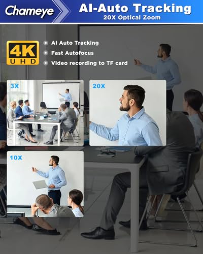 Chameye 4K Conference Room Camera and Microphone, AI Auto Tracking PTZ Camera 4K 20X Zoom, LAN HDMI USB3.0 Output and Bluetooth Conference Speakerphone for Large Meeting Room, CB201 Black - color: Obsidian Black