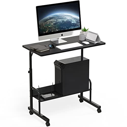 SHW 30.5" to 40.5" Mobile Standing Desk for Walking Pad Treadmill, Black | Height Adjustable great for Laptop Workstation