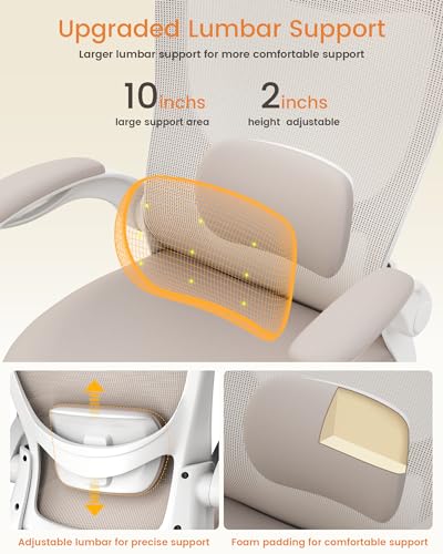 MUXX.STIL Office Chair, Ergonomic Desk Chair with Adjustable Lumbar Support and Flip up Armrest, Breathable Mesh Computer Chair for Home Office, Khaki - color: Khaki