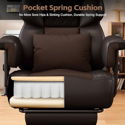 Vonesse Office Chair, Desk Chair with Soft Adjustable Armrests, Executive Computer Chairs with Lumbar Support, High Back Gaming Chair with Footrest (PU Leather, Brown) - color: Classic Brown