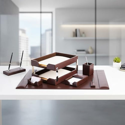 Dark Brown Bonded Leather 9-Piece Desk Set - color: Dark Brown, style: 3 Piece