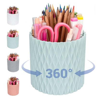 Pencil Holder - 360° Rotation, 5 Slot Desk Supplies For Women Office Aesthetic. Pen Holder For Office&School, Desk Accessories(Blue) - color: blue