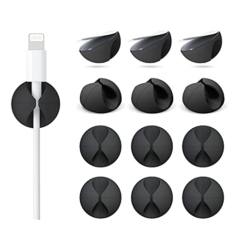 12 Pack Cable Clips, Adhesive Cord Organizer Holder for Desk Black | Removable, Strong Adhesion, Leave No Trace, Cable Management for Car Cubicle Nightstand, Home Office Essentials - color: Black, size: Small