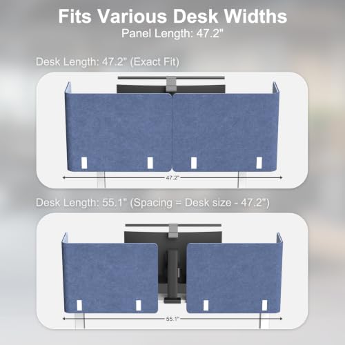 Desk Privacy Panel, 48" × 19" L-Shaped Cubicle Desk Divider, Blue - color: Navy Blue, size: 47.2" × 18.7"