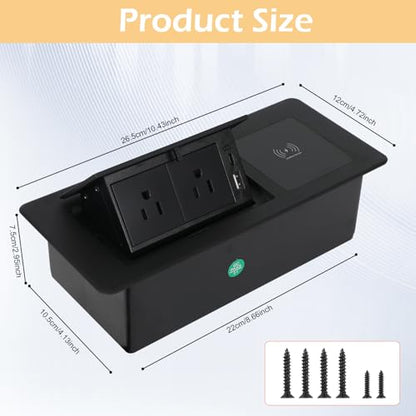 Table Pop Up Outlet Automatic Pop Up Strip Center Countertop Recessed Power Strip with 15W Wireless Charger + USB A + USB C + 2AC 5.9Ft Cord for Conference Desk Office Kitchen (Black-Wireless) - style: Black-Wireless