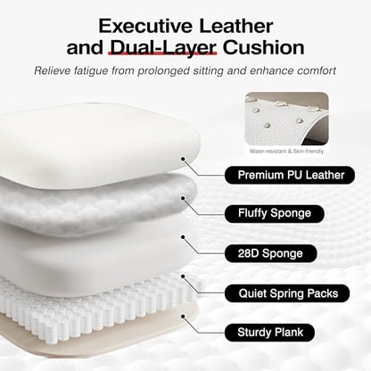 ALLGOD Big and Tall Office Chair 400LBS, Executive Ergonomic Leather Chair with Footrest, Wide Seat Gaming Office Chair with Pocket Spring Cushion, Reclining High Back Computer Desk Chair, White - color: White, size: 1 Pack