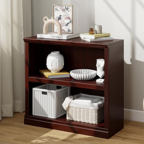 Bevfint 30" Bookcase, 2-Tier Mahogany Floor Standing Bookshelf, | Display Shelves Open Storage Organizer, Book Case for Living Room Hallway Kitchen Home Office Bedroom - color: Mahogany, size: 2-Tier Open Bookcase