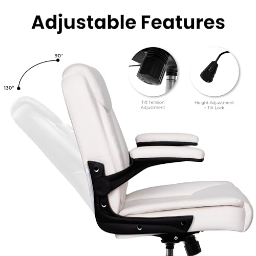 NEO CHAIR PU Leather Office Desk Chair with Adjustable Arms, All White - color: All White