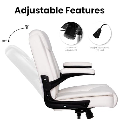 NEO CHAIR PU Leather Office Desk Chair with Adjustable Arms, All White - color: All White
