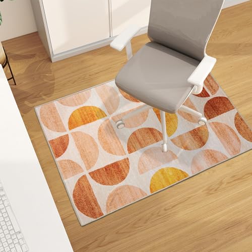 Office Chair Mat for Hardwood Floor, 48"x36" Easy Glide Computer Desk Mat Protector for Rolling Chair Under Desk Rug Nonslip Backing, Machine Wash (Modern) - color: Orange Circle, size: 36"x48"
