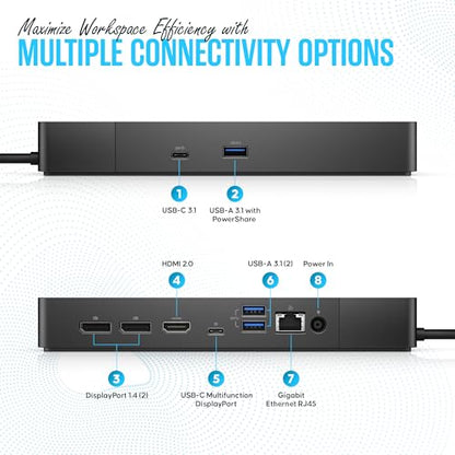 Dell WD19S Docking Station Dual Monitor - 180W USB-C, HDMI + DisplayPort | Features mini-DisplayPort, 2x USB-C & 3x USB-A 3.0 for full expansion