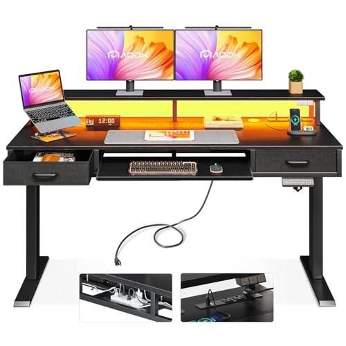 AODK 55 Inch Electric Standing Desk with Drawers & Keyboard Tray, Black - color: Black, size: 55 Inch
