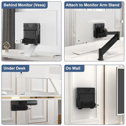 Adjustable Thin Client Mini PC Mount Bracket, Mini PC Vesa Mount, Under Desk Mount, Wall Mount and Attached to Monitor Arm Mount for NUC, Dell, HP, Mac mini, Cable Boxes, Wi-Fi Routers and Small CPUs