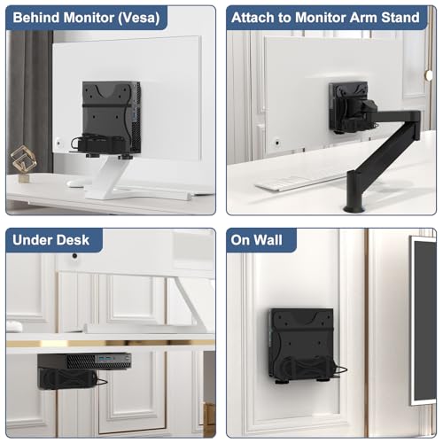 Adjustable Thin Client Mini PC Mount Bracket, Mini PC Vesa Mount, Under Desk Mount, Wall Mount and Attached to Monitor Arm Mount for NUC, Dell, HP, Mac mini, Cable Boxes, Wi-Fi Routers and Small CPUs