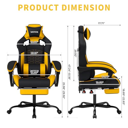 Gaming Chair with Massage,Ergonomic PC Gaming Chair with Footrest Comfortable Headrest and Lumbar Support,High Back Game Chair PVC Leather,300LBS (BlackYellow) - color: Blackyellow