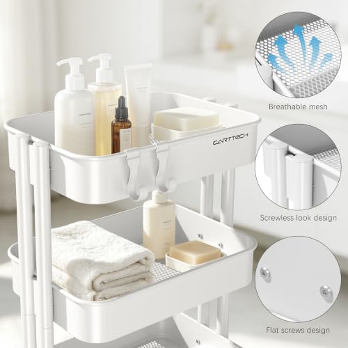 3 Tier Rolling Cart Metal Utility Cart with Lockable Wheels Home Office - color: White, size: Small