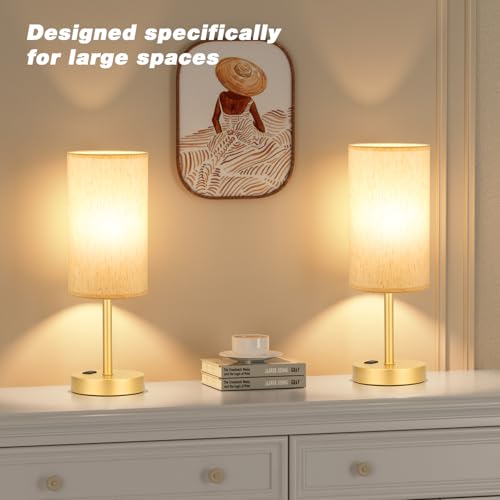 Fenmzee Touch Table Lamp - Cream, 3-Way Dimmable, USB A + C Charging, AC Outlet, 17.4inch Medium, Gold Metal Base - color: Cream - Gold, size: 17.4" Touch Control