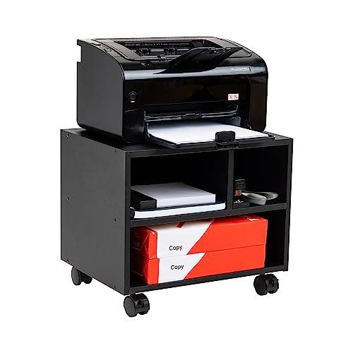 Mind Reader Rolling Printer Cart, Utility Cart, Printer Stand, Under Desk Storage, Office, MDF, 16" L x 12" W x 13.75" H, Black - size: 4-Shelves