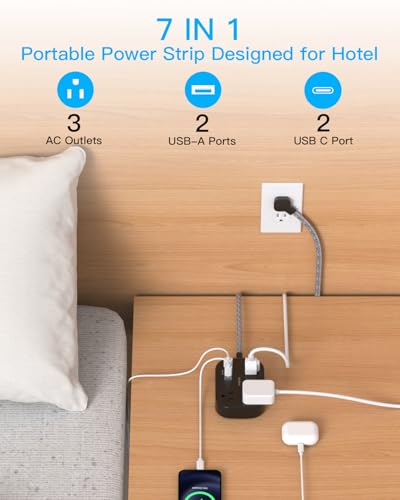 Cruise Essentials 2026, Travel Power Strip with USB C,Flat Plug, Black - color: Black, size: 10Ft