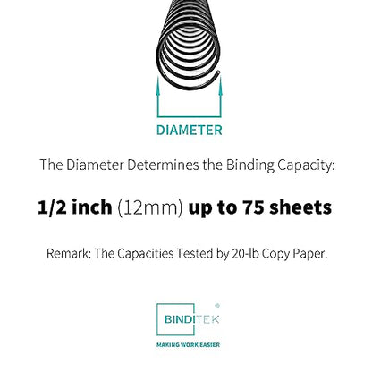 Binditek Metal Spiral Binding Coils, 12 mm, 4:1 Pitch, Black, 30 Pack - size: 12mm, style: 30P , Metal