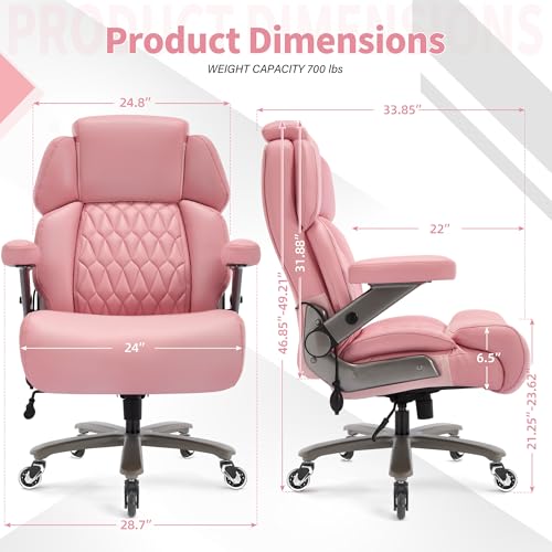 Big and Tall Office Chair 700lbs, Ergonomic High Back Computer Desk Chair | Adjustable Headrest&Lumbar Support, 3D Flip Arms, Large Wheels, Heavy Duty Metal Base, Thick Padded Wide Seat Executive Chair - color: Pink