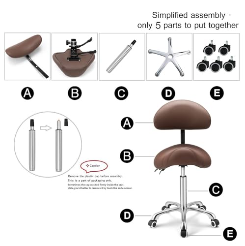 Kaleurrier Saddle Stool with Back Rest,Swivel Rolling Saddle Chair - color: Coffee, style: With Back