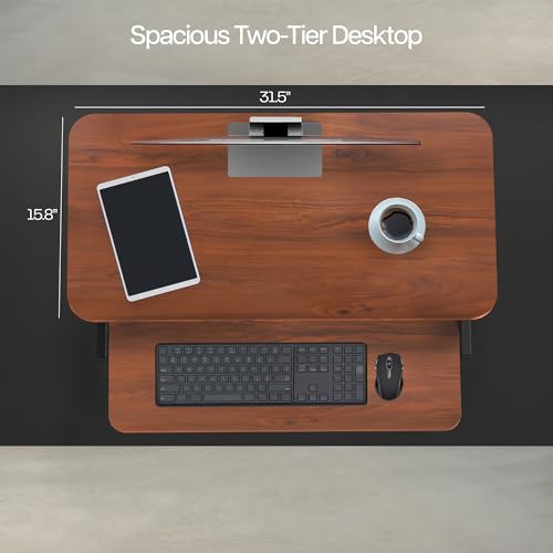 VIVO 32 in Standing Desk Riser, Height Adjustable Workstation - color: Dark Walnut, size: 32"