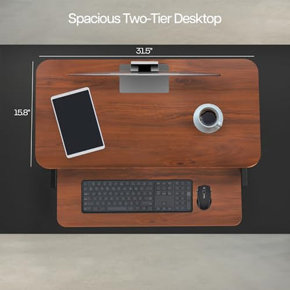 VIVO 32 in Standing Desk Riser, Height Adjustable Workstation - color: Dark Walnut, size: 32"