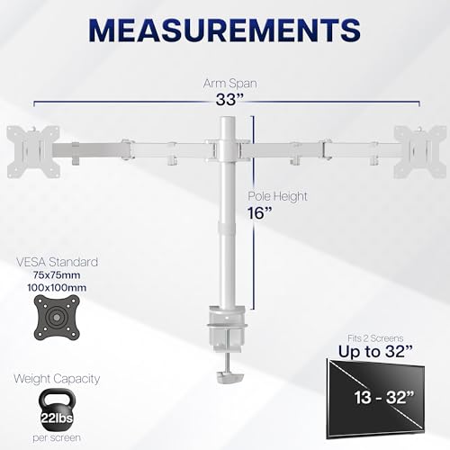 VIVO Dual Monitor Desk Mount, Heavy Duty Fully Adjustable Stand, Fits 2 LCD LED Screens up to 32 inches, White, STAND-V032W - color: White, size: 13" - 32"