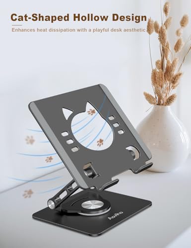 Aoviho Tablet Stand 360° Rotating Aluminum Holder, Adjustable, Portable and Foldable Monitors Stand for iPads, Compatible with 4-12.9" Tablets, Ink Black - color: Ink Black
