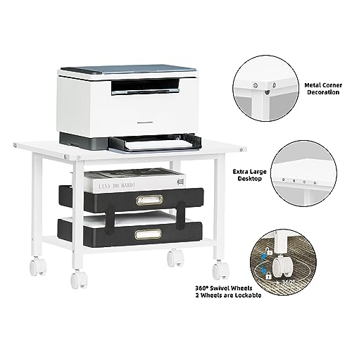 Lerliuo Under Desk Printer Stand, 2-Tier Industrial Rolling Printer Table - color: White, size: 2-Tier