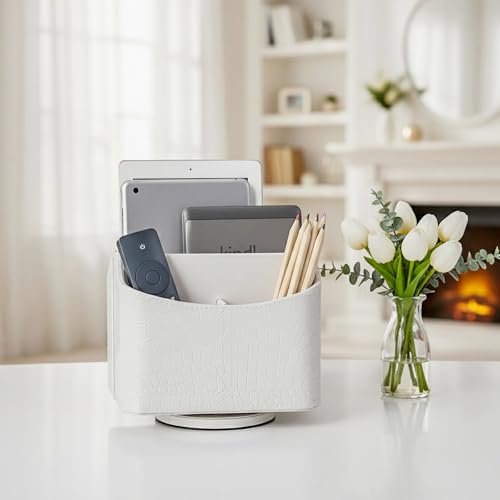 UnionBasic Rotating Desk Organizer, 360 Desk Spinning Caddy, Desktop TV Guide/Mail/Media/Remote Controller Holder Organizer, Crocodile White - color: Crocodile White