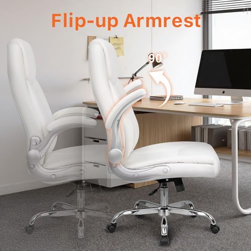 NEO CHAIR Office Desk Chair, High Back PU Leather with Flip-up Arms, White - color: White