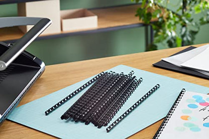 Fellowes Plastic Binding Combs, 8mm A4, 21-40 Sheet Capacity, 21 Rings, Black, Pack of 100 - Compatible with Comb Binding Machines - color: Black, size: 8mm