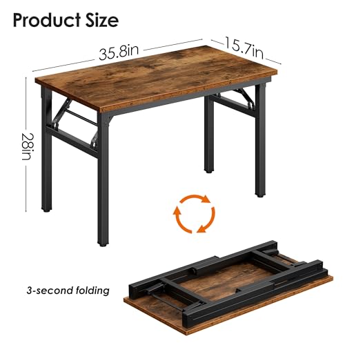 Need Office Computer Desk 35.8 Inch Sturdy Folding Laptop Table Retro | Black Frame Writing Gaming Work Table/Foldable Home Office Desk/Sewing Table, No Assembly Required - color: Rustic Brown & Black Frame, size: 35.8inch