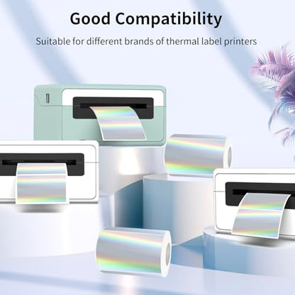 3x2 Inch Holographic Thermal Labels, Silver Thermal Sticker Labels, Rainbow Glitter Stickers for Price, Barcode, Mailing, Name, DIY Custom Logo Design, 200 Pcs/1 Roll - color: Holographic Silver, size: 2*3 inch